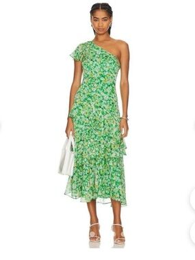 ASTR the label Green Floral One-Shoulder Tiered Midi Dress